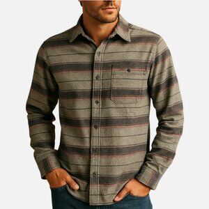 MARMOT Flannel Shirt Mens S Gray Red Stripe Button Up Lightweight Gorpcore Hike